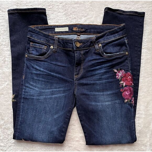 Kut From The Kloth Catherine Boyfriend Floral Embroidered Jeans, Size 2 - Picture 5 of 16
